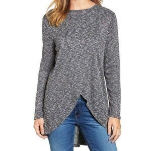 Caslon | Womens Size S Grey High Low Cross Over Front Ribbed Knit Tunic